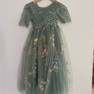 Elegant Green Lace Kids Dress